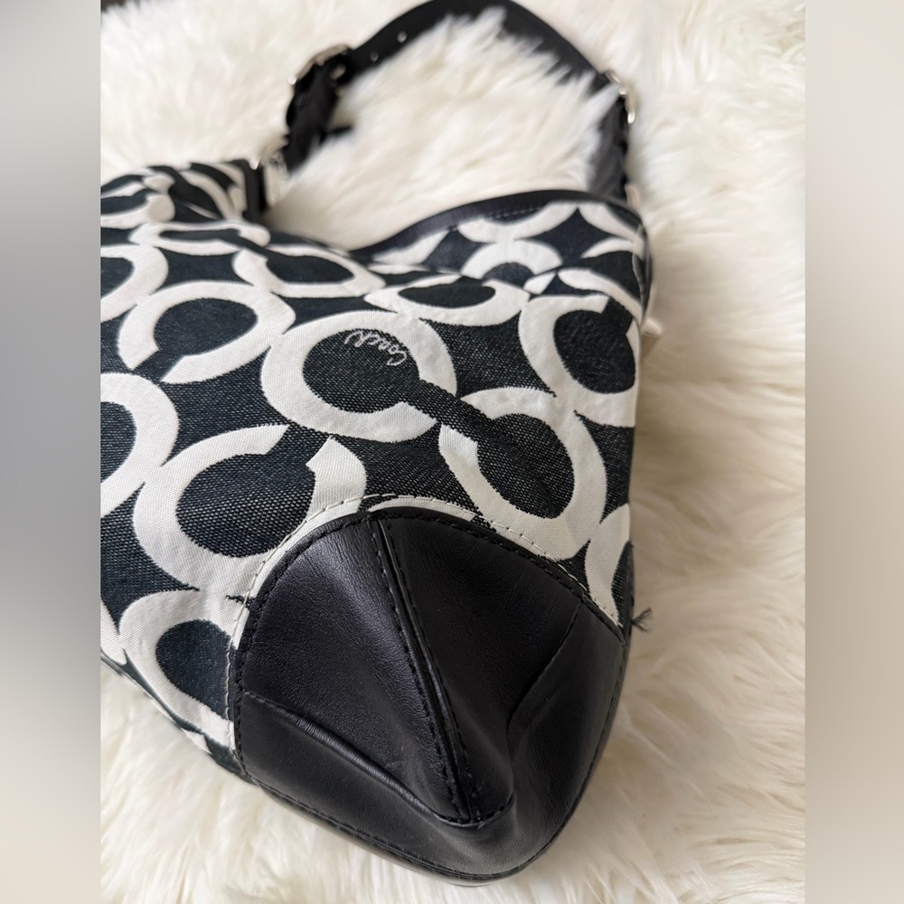Vintage Coach Black & White Signature Circle Hobo Shoulder Bag#14512 - Picture 7 of 13